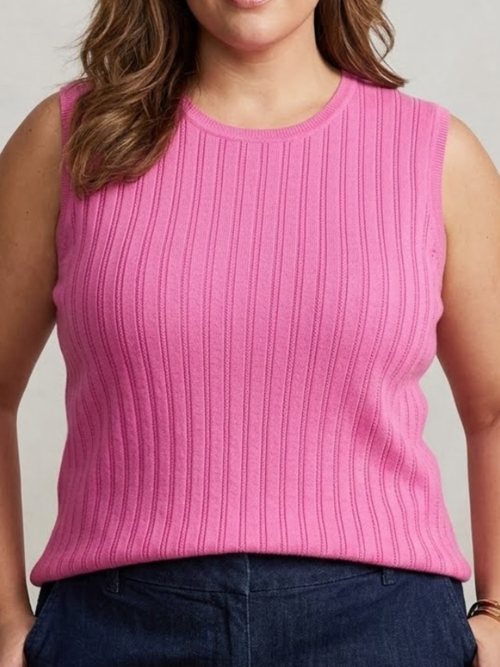 NWT Foxcroft Pima Cotton Ribbed Sleeveless Sweater Top - Pink - XXL
